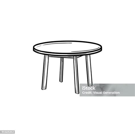 Round Table Hand Drawn Sketch Icon Stock Illustration - Download Image ...