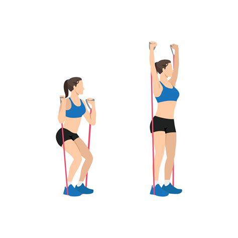 Woman Doing Resistance Band Squat And Overhead Press Exercise Flat