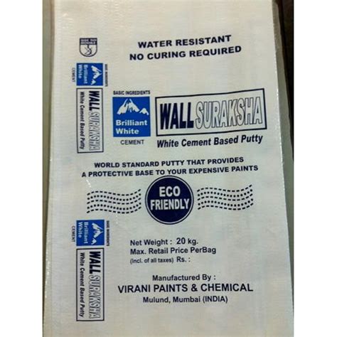 Printed White Wall Putty PP Laminated Bag For Packaging Capacity 20