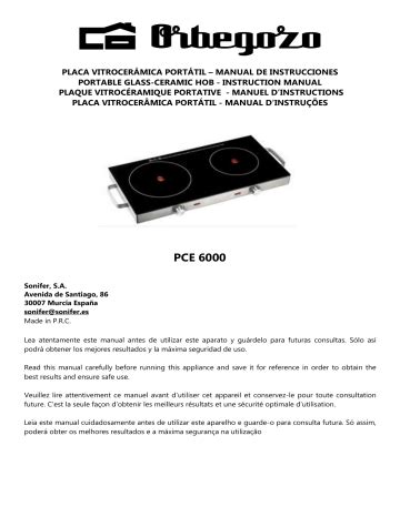 Orbegozo PCE 6000 PLACA VITROCERÁMICA Owner s Manual Manualzz