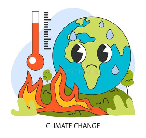 Climate Change. Distressed Earth Cartoon Character with Rising Flames ...