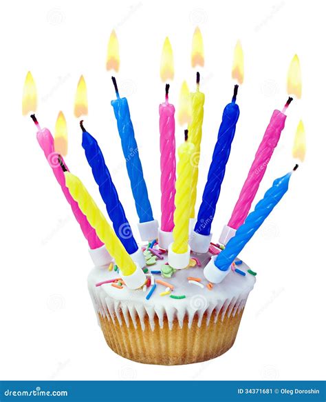 Birthday Cupcake With Burning Candles Stock Image Image Of Dessert