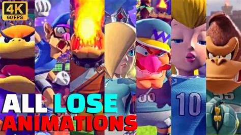 All Characters Lose Rage Angry Animations Mario Strikers Battle League 4k 60fps Bowser