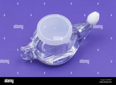 Neti Pot With Soft Comfort Tip Isolated On Purple Background Sinus