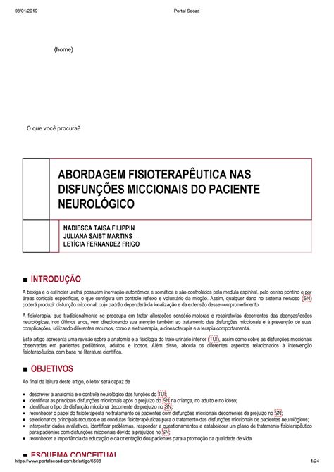 1 Abordagem Fisioterapêutica NAS Disfunções Miccionais DO Paciente