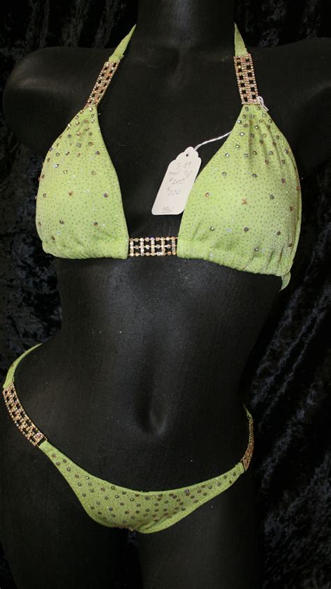 Style 1016 Light Green Competition Bikini With Rhinestone Connectors