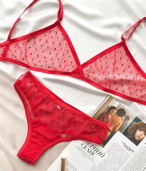 Sexy Red Lingerie Red Polka Dot Mesh See Through Etsy