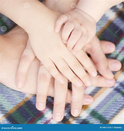 Quatre Mains De La Famille Ensemble Photo Stock Image