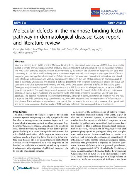 Pdf Review Open Access Molecular Defects In The Mannose · The Mbl