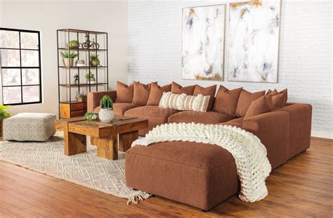 Jennifer Sectional Sofa In Terracotta Fabric By Coaster