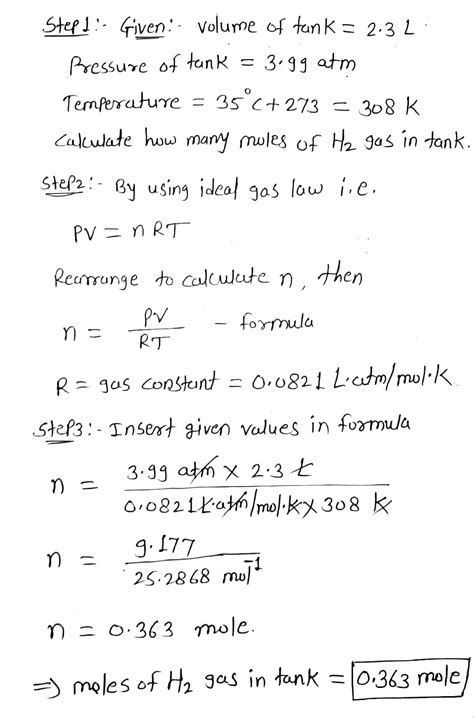 Solved How Many Moles Of Hydrogen Gas Are There In A Tank With A