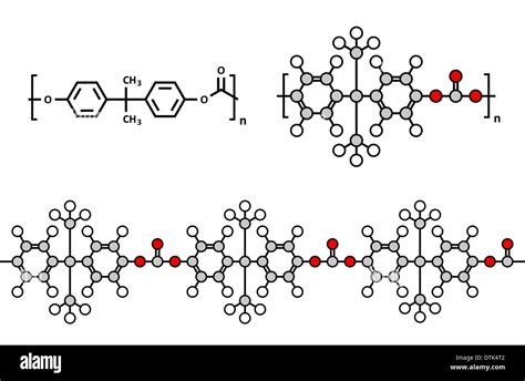 Polycarbonate (PC) plastic, chemical structure. Made from phosgene and ...