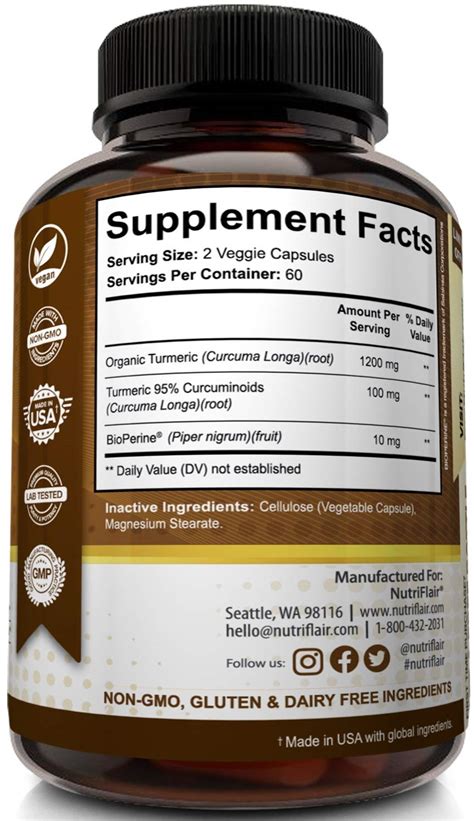 Nutriflair Premium Turmeric Curcumin Supplement Mg With Bioperine