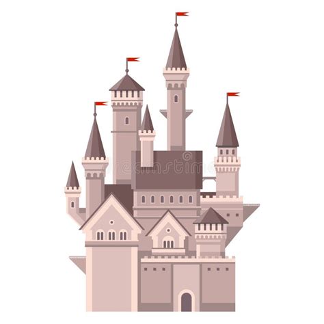 Castle Magic Fairy Tale Building With Red Flags Vector Stock Vector