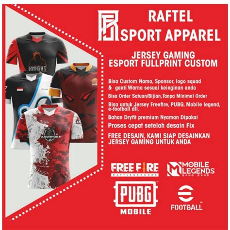 Jual Jersey Kaos Gaming Esport Custom Freefire PUBG Mobile Legend E