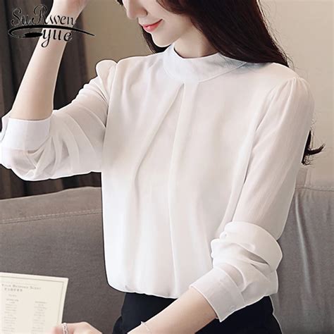 Fashion Woman Blouses 2019 Long Sleeve Ol Blouse Casual White Chiffon Blouse Shirt Women Tops