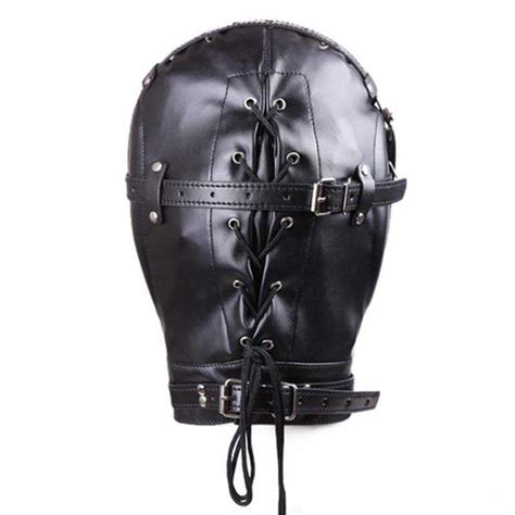 Bdsm Hood With Removable Ball Gag Faux Leather