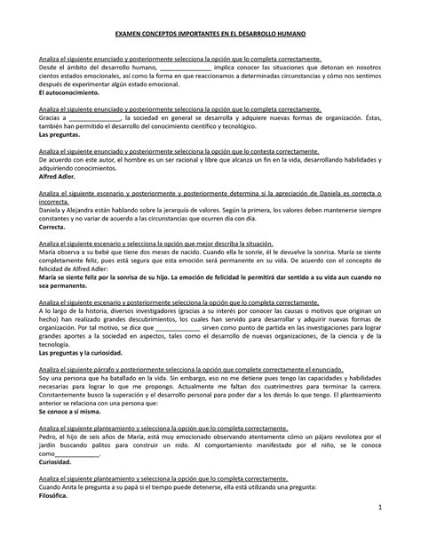 Examen Desarrollo Humano Desarrollo Humano Examen Conceptos