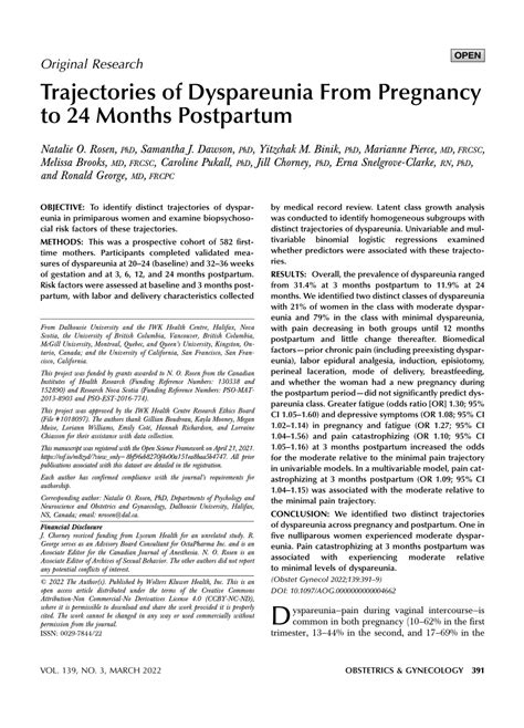 Pdf Trajectories Of Dyspareunia From Pregnancy To 24 Months Postpartum