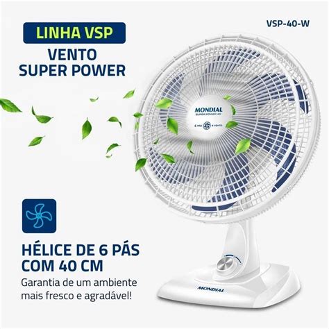 Ventilador De Mesa Mondial Cm Super Power Vsp W P S Branco Azul V