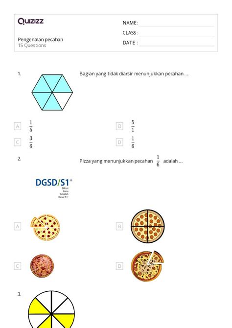 Lembar Kerja Pecahan Untuk Kelas Di Quizizz Gratis Dapat Dicetak