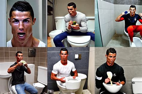 Cristiano Ronaldo Eating From A Toilet Bowl Stable Diffusion