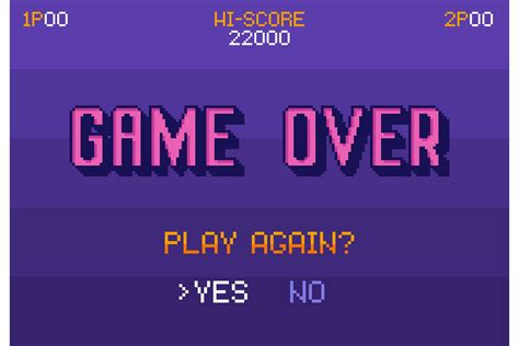 Pixel art Game Over screen. Play again question with yes no (2283973) | Illustrations | Design ...