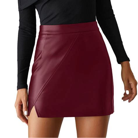 Fsqjgq Black Mini Skirt Women S Leather High Waisted Pencil Skirts