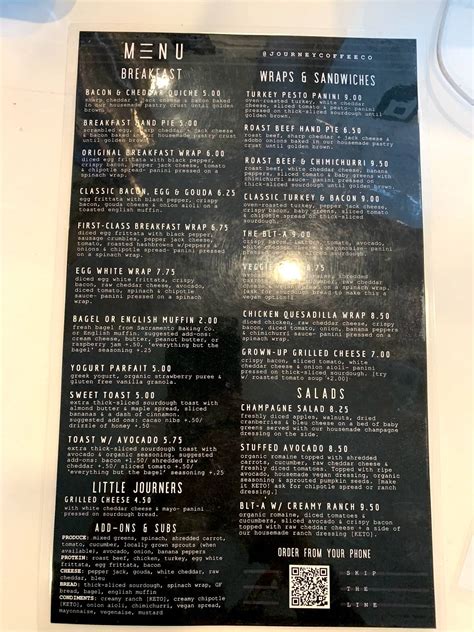 Menu at Journey Coffee Company cafe, Fairfield, 370 Chadbourne Rd