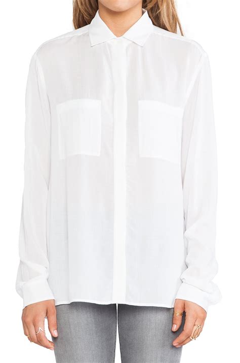 Vince Long Sleeve Button Up Shirt In White Lyst