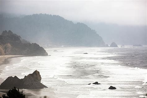 Oregon Fog Mist And Waves Along The Pacific Coast Photograph By