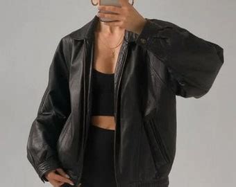 90s Women Oversized Vintage Leather Jacket Etsy