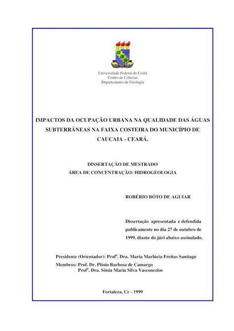 Pdf Impactos Da Ocupa O Urbana Na Qualidade Das Guas Rigeo Cprm