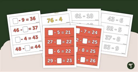 Mental Math Subtraction Flashcards Teach Starter