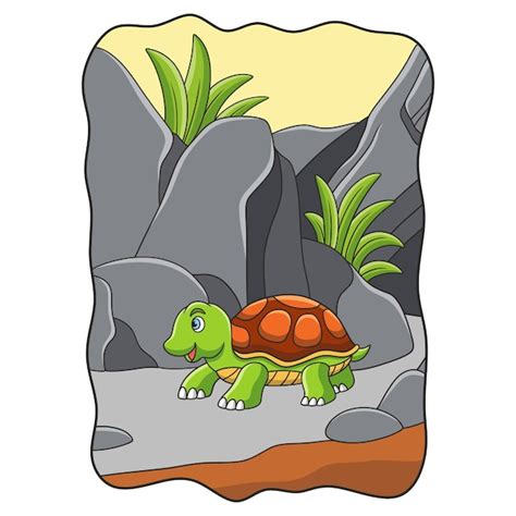 Premium Vector Cartoon Illustration Turtle Walking In The Middle Of