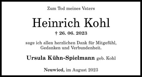 Traueranzeigen Von Heinrich Kohl Rz Trauerde