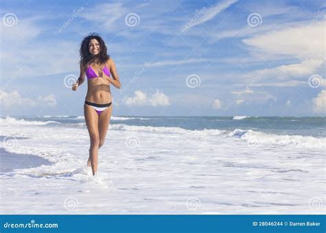 Bikini Woman Girl Running On Beach Stock Photo Image Of Sand Running