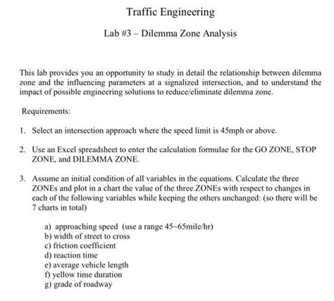 Solved Traffic Engineering Lab 3 Dilemma Zone Analysis