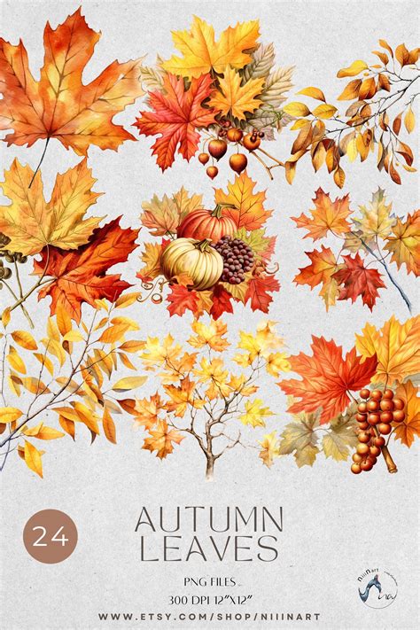 Autumn Leaves Clipart, Autumn Watercolor Leaves Digital PNG