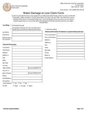 Fillable Online Comptroller Nyc Water Damage Or Loss Claim Form New