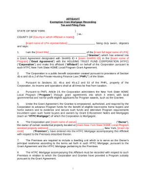 Affidavit Exemption From Mortgage Recording Tax And Doc Template