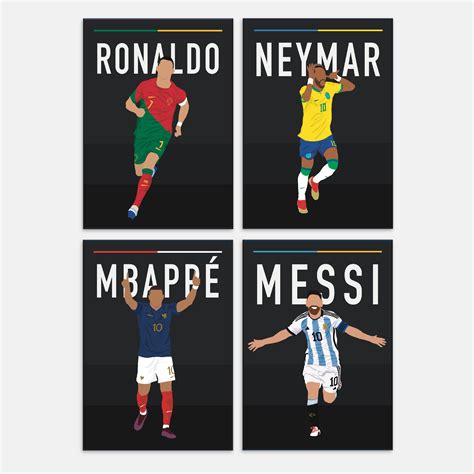 Messi Ronaldo Mbappé Neymar Poster Set World Cup Black Background ...