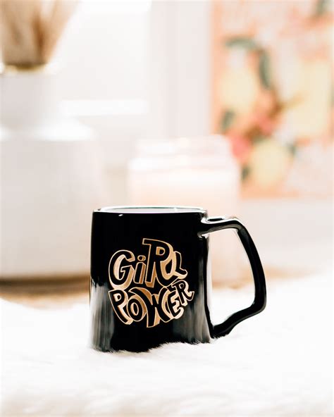 Girl Power Coffee Mug Engraved Porcelain Black Happily Ever Etched