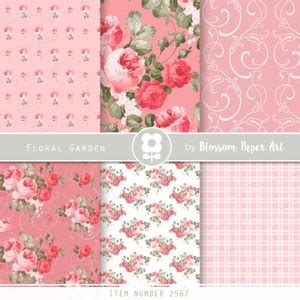 Scrapbook Paper Floral Digital Paper Pink Roses Coral Scrapbooking