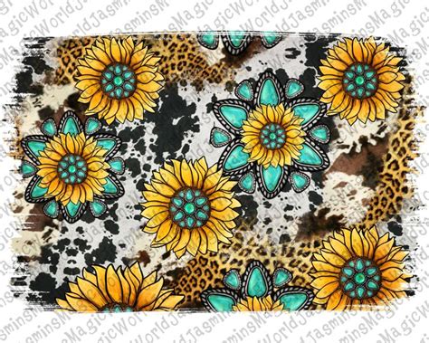 Cowhide Gemstone Sunflower Background Png Sublimation Design Etsy