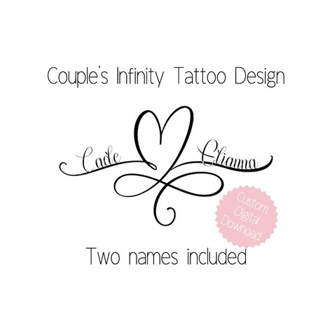 Couple's Custom Infinity Heart Tattoo Design, With Two Names, an ...