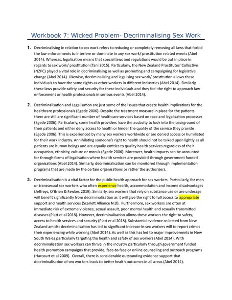 Workbook 7 Tut Work Workbook 7 Wicked Problem Decriminalising Sex