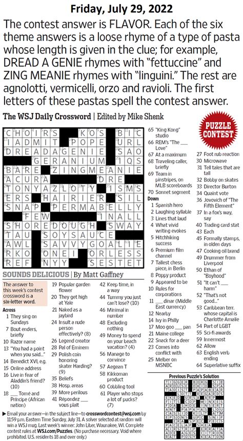 Past Wsj Crossword Contests Solutions Page Xword Muggles Forum