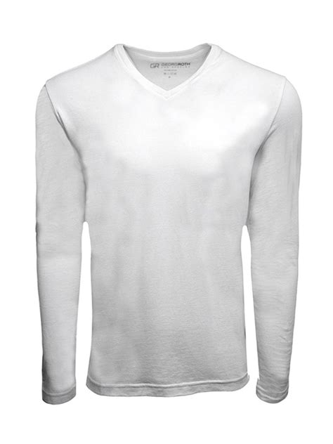 White Pima Cotton V Neck Long Sleeve Mens T Shirt Georg Roth T Shirts