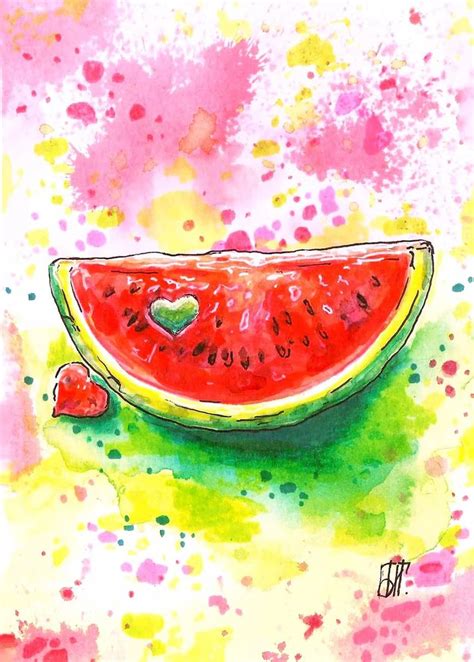 Watermelon Painting Watermelon Slice Original Art Fruit | Etsy in 2022 ...